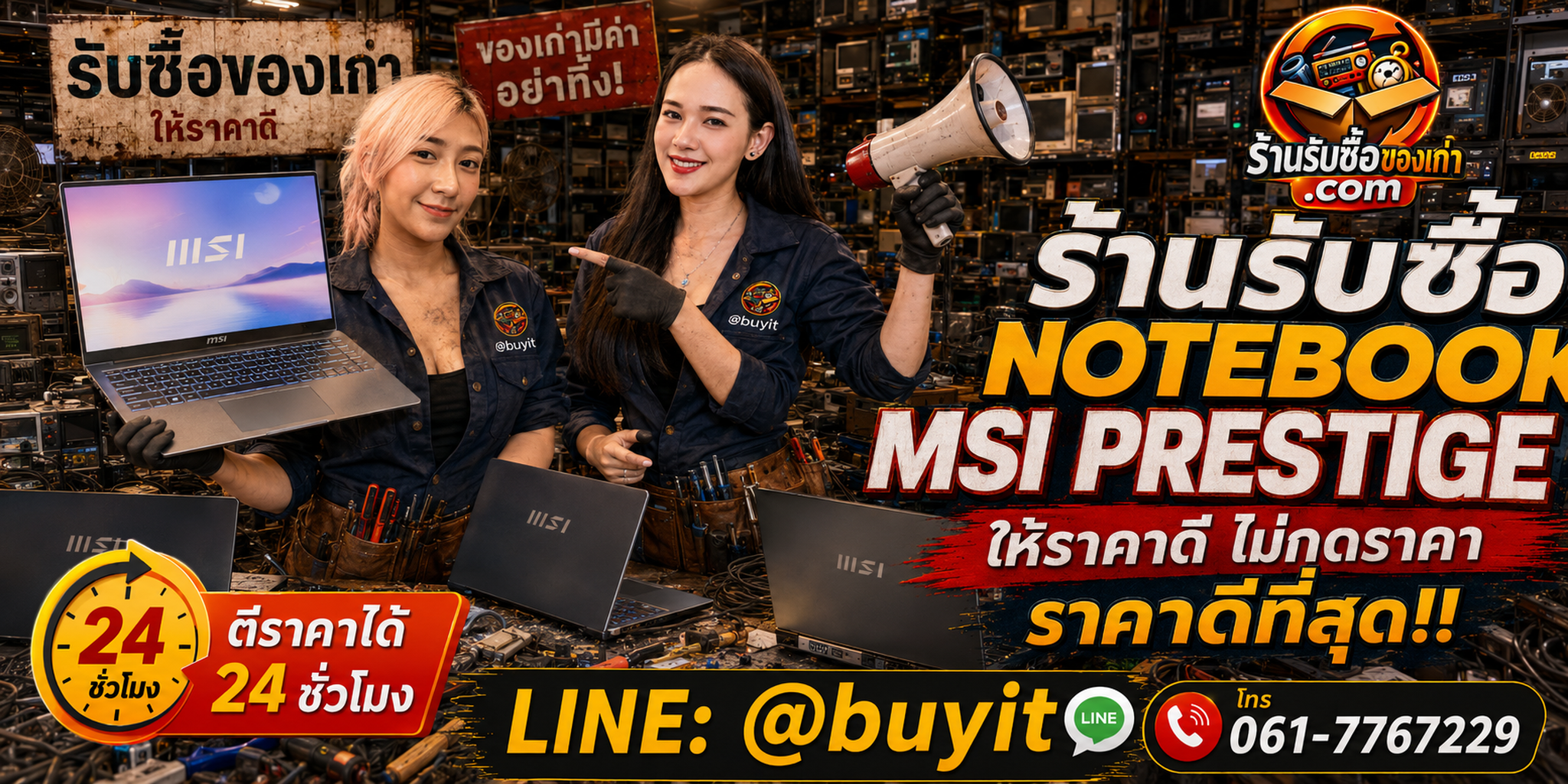 ร้านรับซื้อ notebook MSI Prestige เก่าและมือสอง รับถึงที่ ตีราคา 24 ชั่วโมง LINE @buyit โทร 061-7767229