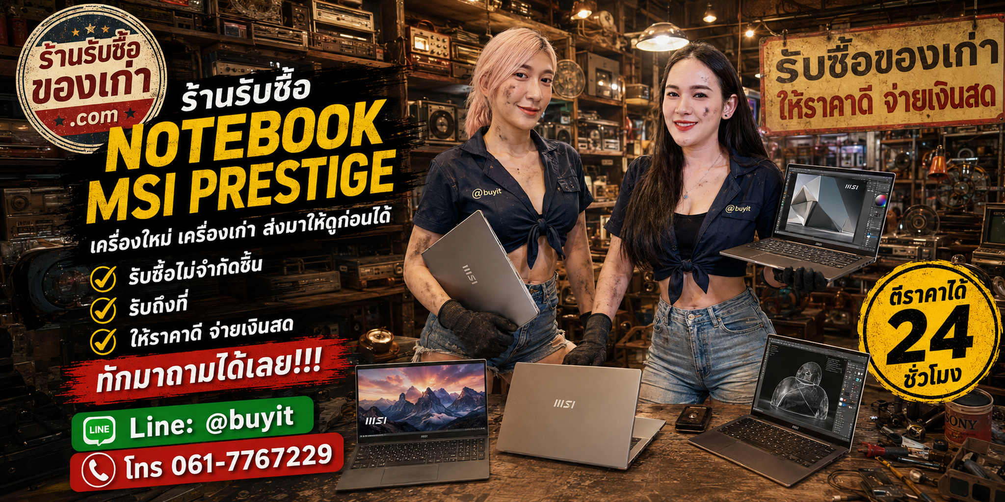 ร้านรับซื้อ notebook MSI Prestige ไม่จำกัดจำนวน รับถึงที่และประเมินตามรุ่น CPU RAM SSD จอ แบตเตอรี่